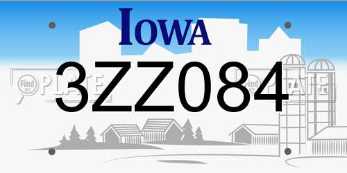 3ZZ084 Iowa License Plate