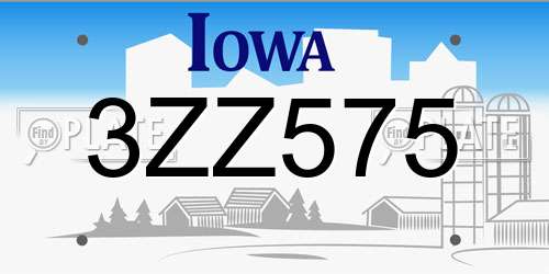 3ZZ575 Iowa License Plate