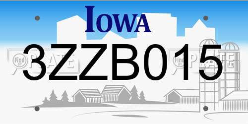 3ZZB015 Iowa License Plate