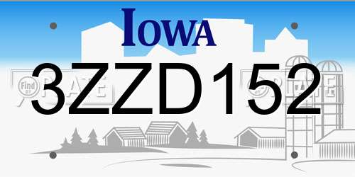 3ZZD152 Iowa License Plate