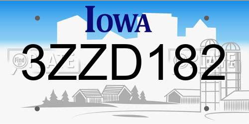 3ZZD182 Iowa License Plate