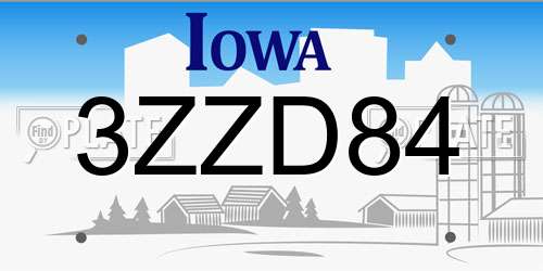 3ZZD84 Iowa License Plate