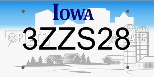 3ZZS28 Iowa License Plate