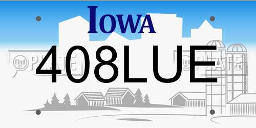 408LUE Iowa License Plate
