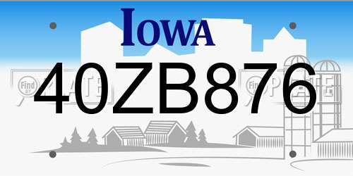 40ZB876 Iowa License Plate