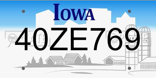 40ZE769 Iowa License Plate