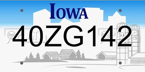 40ZG142 Iowa License Plate