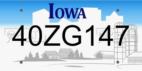 40ZG147 Iowa License Plate