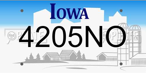 4205NO Iowa License Plate