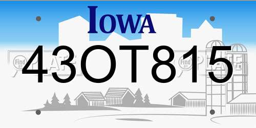 43OT815 Iowa License Plate