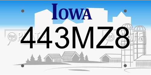 443MZ8 Iowa License Plate