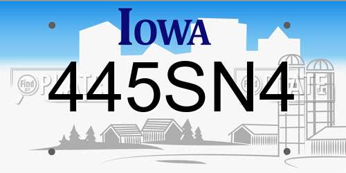 445SN4 Iowa License Plate
