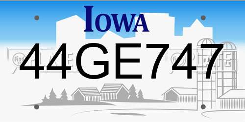 44GE747 Iowa License Plate