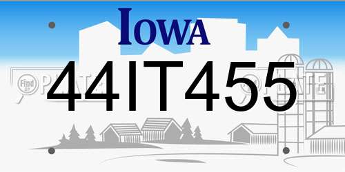 44IT455 Iowa License Plate