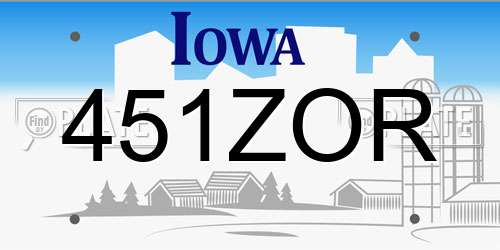 451ZOR Iowa License Plate