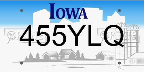455YLQ Iowa License Plate
