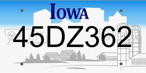 45DZ362 Iowa License Plate