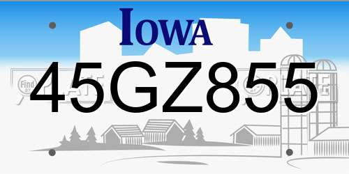45GZ855 Iowa License Plate