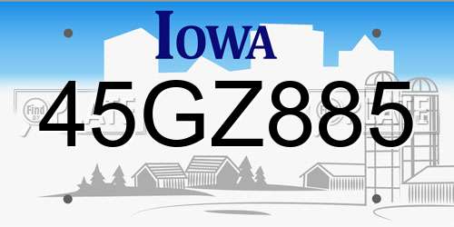 45GZ885 Iowa License Plate