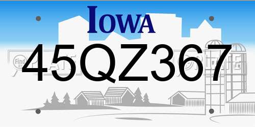 45QZ367 Iowa License Plate