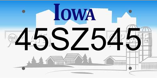 45SZ545 Iowa License Plate
