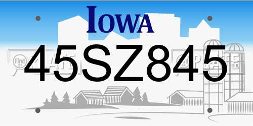 45SZ845 Iowa License Plate