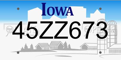 45ZZ673 Iowa License Plate