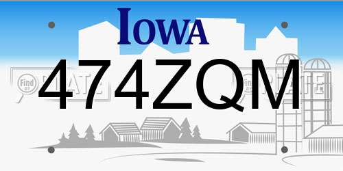 474ZQM Iowa License Plate