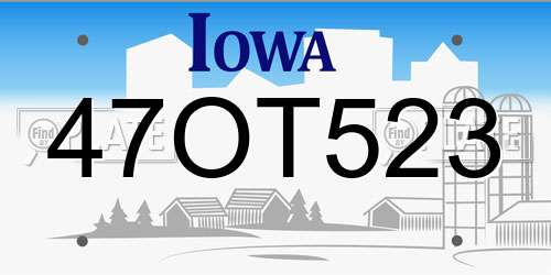 47OT523 Iowa License Plate