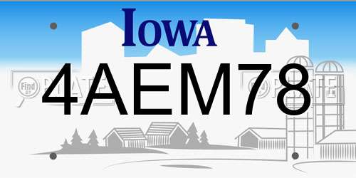 4AEM78 Iowa License Plate
