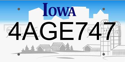 4AGE747 Iowa License Plate