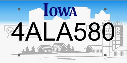 4ALA580 Iowa License Plate