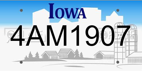 4AM1907 Iowa License Plate