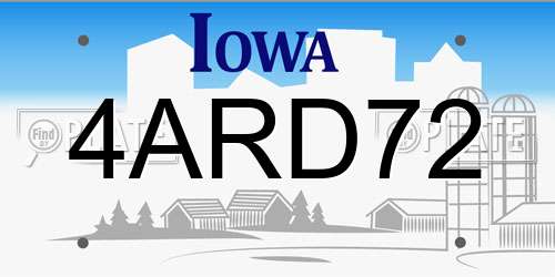 4ARD72 Iowa License Plate