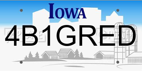 4B1GRED Iowa License Plate