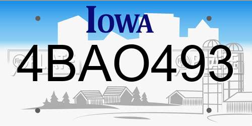 4BAO493 Iowa License Plate