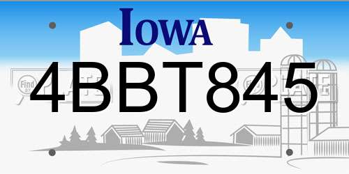 4BBT845 Iowa License Plate