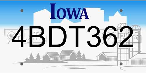 4BDT362 Iowa License Plate
