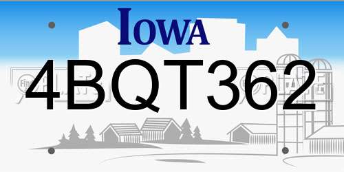 4BQT362 Iowa License Plate