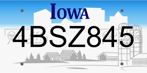 4BSZ845 Iowa License Plate