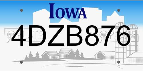 4DZB876 Iowa License Plate