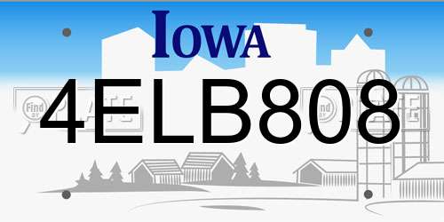 4ELB808 Iowa License Plate