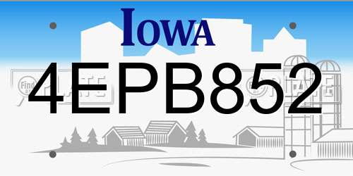 4EPB852 Iowa License Plate