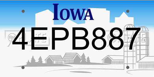 4EPB887 Iowa License Plate