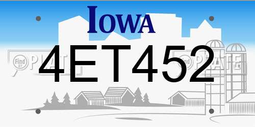 4ET452 Iowa License Plate
