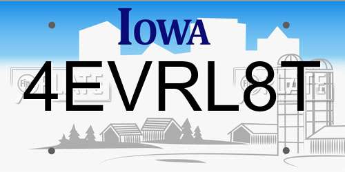 4EVRL8T Iowa License Plate