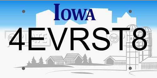 4EVRST8 Iowa License Plate