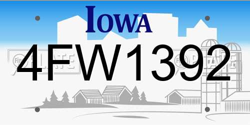 4FW1392 Iowa License Plate