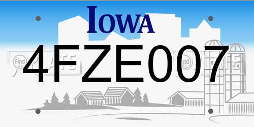 4FZE007 Iowa License Plate