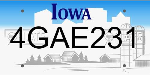 4GAE231 Iowa License Plate